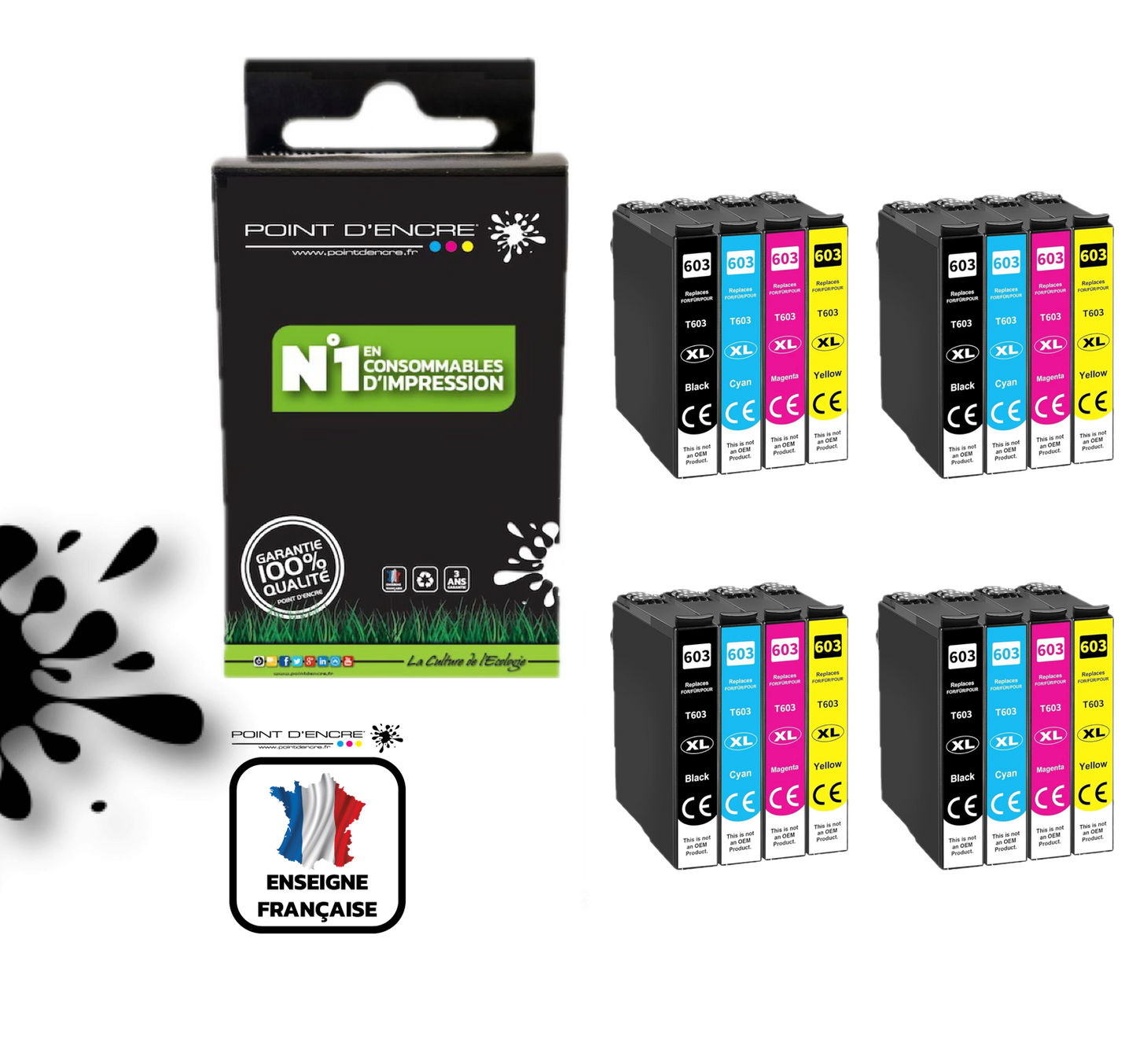 603XL - Etoile de mer - 4 X Multipack de 4 Cartouches D'encre Noir/Cyan/Magenta/ Jaune - Grande capacité de Marque Francaise POINT D'ENCRE Pour imprimante compatible EPSON (cee)