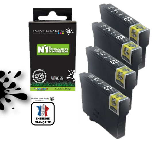 603XL - Etoile de mer - 4 X NOIR - Grande capacité de Marque Francaise POINT D'ENCRE Pour imprimante compatible EPSON (cee)