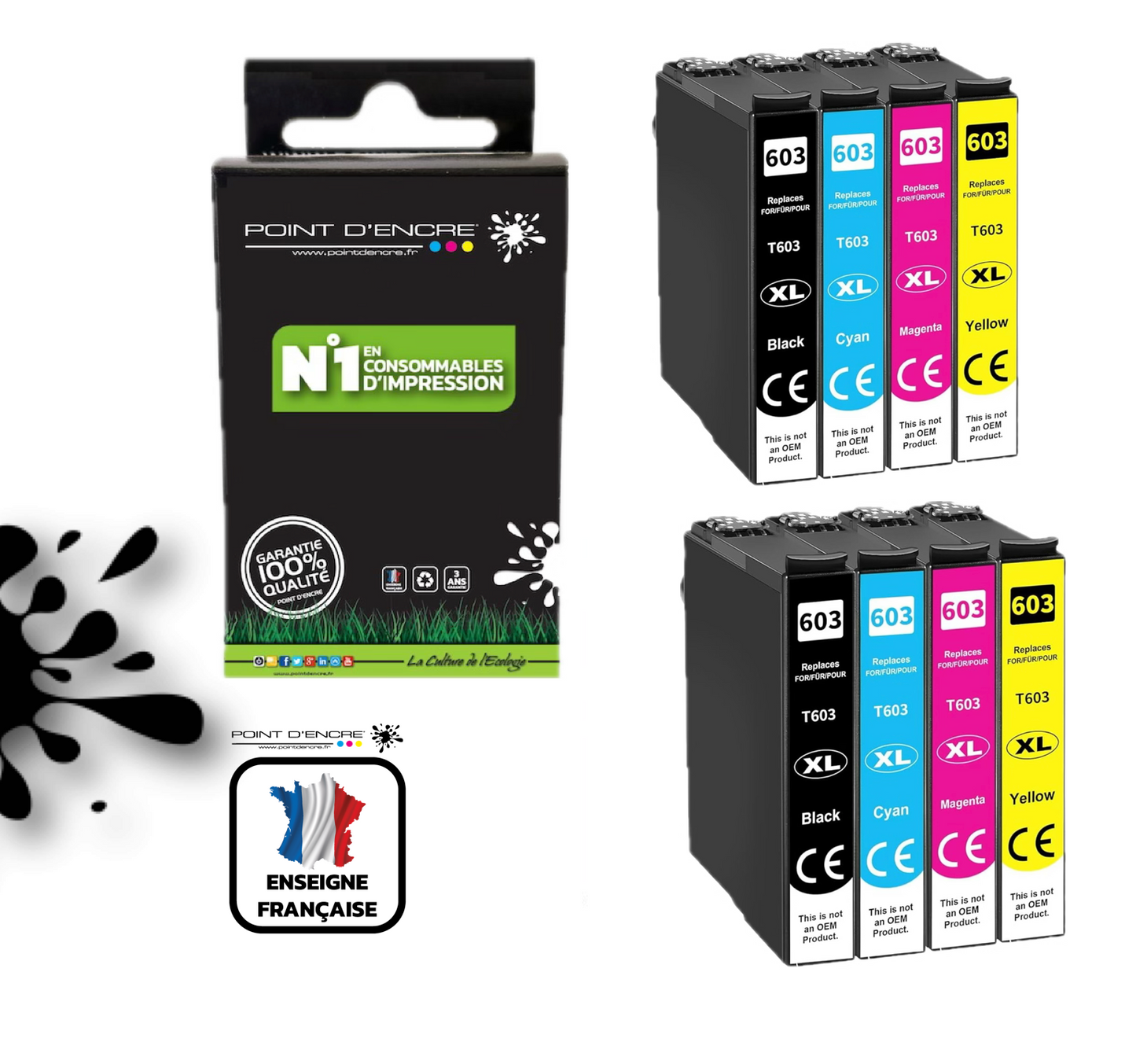 603XL - Etoile de mer - 2 X Multipack de 4 Cartouches D'encre Noir/Cyan/Magenta/ Jaune - Grande capacité de Marque Francaise POINT D'ENCRE Pour imprimante compatible EPSON (cee)