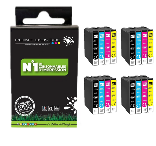 603XL - Etoile de mer - 4 X Multipack de 4 Cartouches D'encre Noir/Cyan/Magenta/ Jaune - Grande capacité de Marque Francaise POINT D'ENCRE Pour imprimante compatible EPSON (cee)