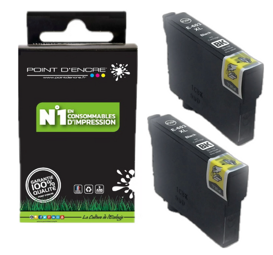 603XL - Etoile de mer - 2 X NOIR - Grande capacité de Marque Francaise POINT D'ENCRE Pour imprimante compatible EPSON (cee)