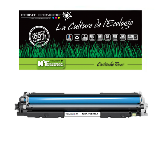 126A / CE310A - CYAN - Grande capacité Marque Francaise POINT D'ENCRE pour Imprimantes compatibles HP (clhp)