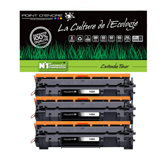 142A / W1420A - 3 X NOIR - Grande capacité Marque Francaise POINT D'ENCRE pour Imprimantes compatibles HP (clhp)