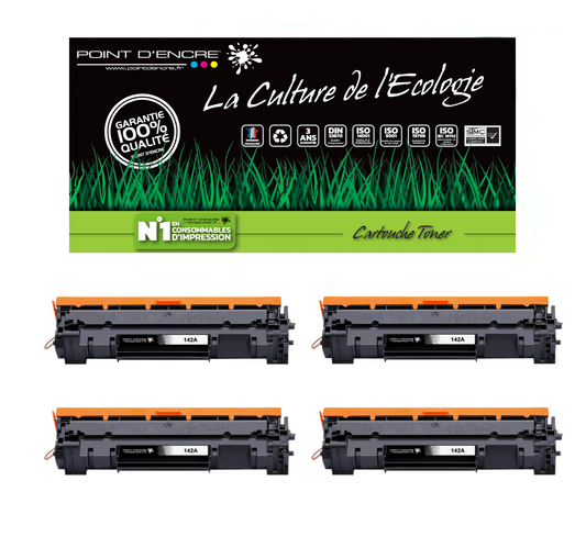 142A / W1420A - 4 X NOIR - Grande capacité Marque Francaise POINT D'ENCRE pour Imprimantes compatibles HP (clhp)