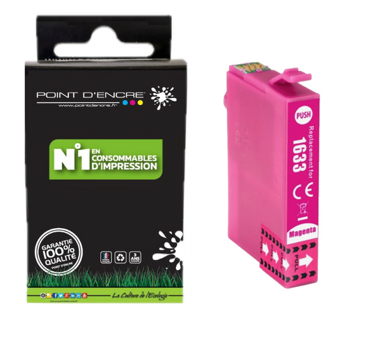 16XL - MAGENTA - Stylo Plume - Grande capacité de Marque Francaise POINT D'ENCRE T1631/T1621/T1681/T1632/T1622/T1633/T1623 Pour imprimante compatible EPSON (cee)