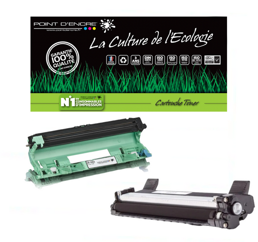 TN1050 / DR1050 - Cartouche / Tambour - Noir - Grande capacité Marque Francaise POINT D'ENCRE pour Imprimantes compatibles Brother (clp)