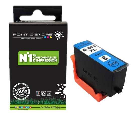 202XL - Kiwi - CYAN - Grande capacité de Marque Francaise POINT D'ENCRE C13T02H24010 / C13T02F24010 Pour imprimante compatible EPSON (eep)