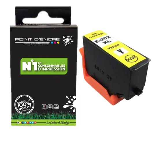202XL - Kiwi - JAUNE - Grande capacité de Marque Francaise POINT D'ENCRE C13T02H44010 / C13T02F44010 Pour imprimante compatible EPSON (eep)