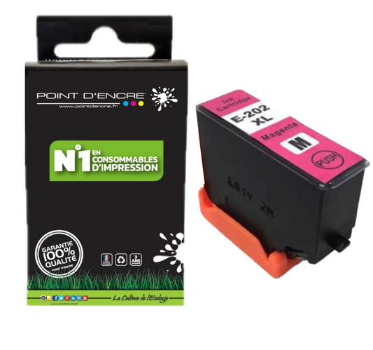 202XL - Kiwi - MAGENTA - Grande capacité de Marque Francaise POINT D'ENCRE C13T02H34010 / C13T02F34010 Pour imprimante compatible EPSON (eep)