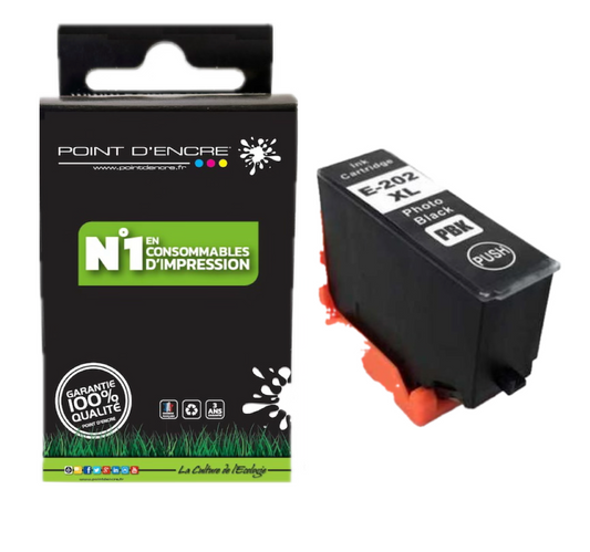 202XL - Kiwi - NOIR PHOTO - Grande capacité de Marque Francaise POINT D'ENCRE C13T02H14010 / C13T02F14010 Pour imprimante compatible EPSON (eep)