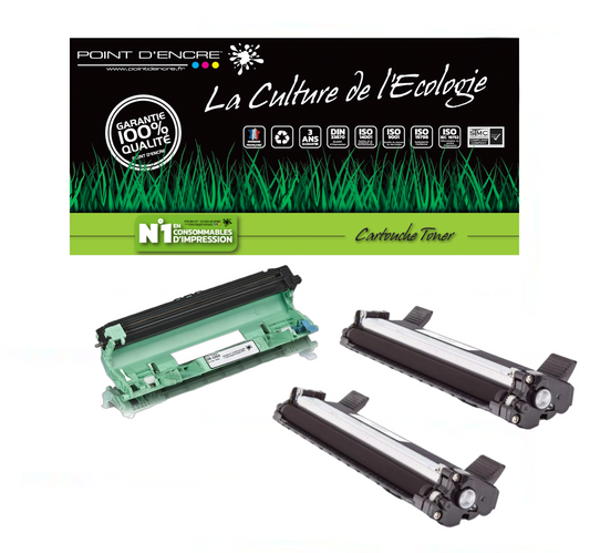 TN1050 / DR1050 - 2 X Cartouche / 2 X Tambour - Noir - Grande capacité Marque Francaise POINT D'ENCRE pour Imprimantes compatibles Brother (clp)