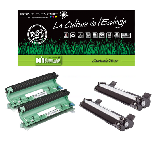 TN1050 / DR1050 - 2 X Cartouche / 2 X Tambour - Noir - Grande capacité Marque Francaise POINT D'ENCRE pour Imprimantes compatibles Brother (clp)