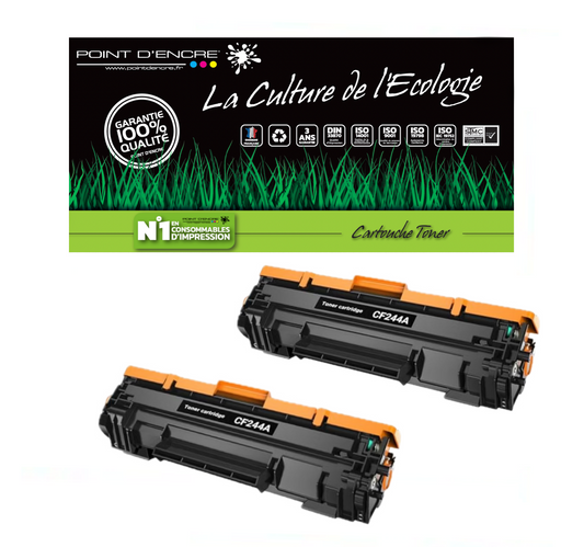 2 X CF244A/44A - Noir - Grande capacité Marque Francaise POINT D'ENCRE pour Imprimantes compatibles HP (clhp)