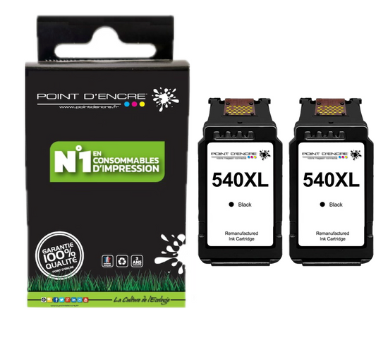 2 X PG-540XL - 2 X NOIR - 5222B005 / PG-540 XL - Grande capacité de Marque Française POINT D'ENCRE - Pour imprimante compatible CANON (cec)