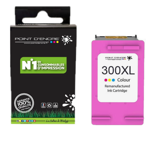 300XL - COULEUR - Grande capacité de Marque Francaise POINT D'ENCRE - Pour imprimante compatible HP (cehp)