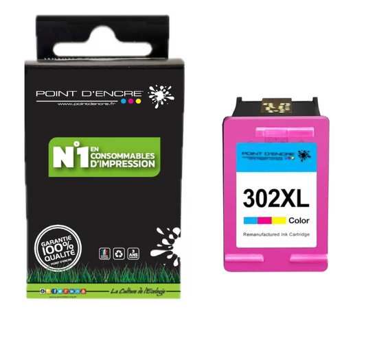 302XL / 302 - COULEUR - Grande capacité de Marque Francaise POINT D'ENCRE - Pour imprimante compatible HP (cehp)