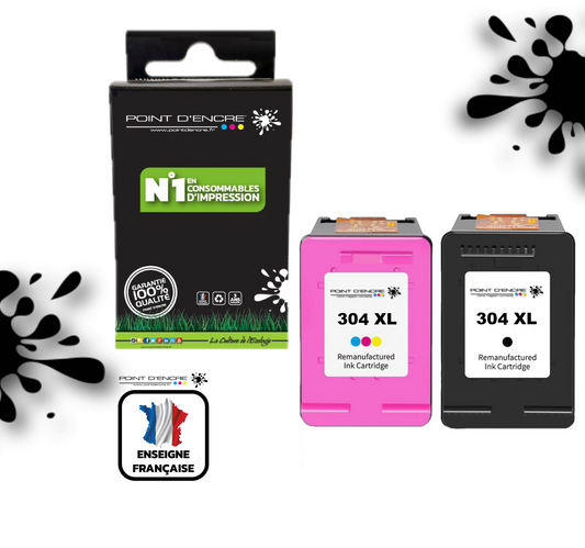 304XL / 304 - Abonnement - NOIR & COULEUR - Grande capacité de Marque Francaise POINT D'ENCRE - Pour imprimante compatible HP (cehp)