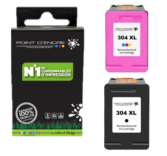 304XL / 304 - NOIR & COULEUR - Grande capacité de Marque Francaise POINT D'ENCRE - Pour imprimante compatible HP (cehp)