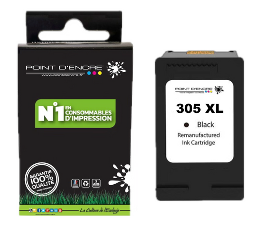 305XL / 305 - NOIR - Grande capacité de Marque Francaise POINT D'ENCRE - Pour imprimante compatible HP (cehp)