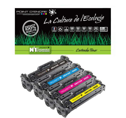 305X / CE410X - NOIR / CYAN / MAGENTA / JAUNE - Grande capacité Marque Francaise POINT D'ENCRE pour Imprimantes compatibles HP (clhp)