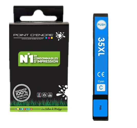 35XL - Cadenas - CYAN - Grande capacité de Marque Francaise POINT D'ENCRE Pour imprimante compatible EPSON (cee)