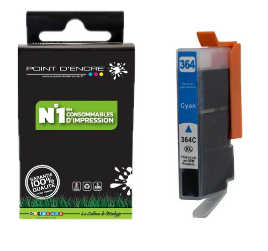 364XL - CYAN - Grande capacité de Marque Francaise POINT D'ENCRE Pour imprimante compatible HP (cehp)