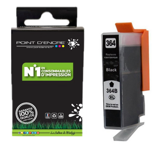 364XL - NOIR - Grande capacité de Marque Francaise POINT D'ENCRE Pour imprimante compatible HP (cehp)