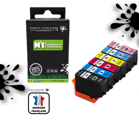 202XL - Kiwi - C13T02G74010 - Pack de 4 Cartouches D'encre Noir/ Cyan/ Magenta/ Jaune - Grande capacité de Marque Francaise POINT D'ENCRE Pour imprimante compatible EPSON (eep)