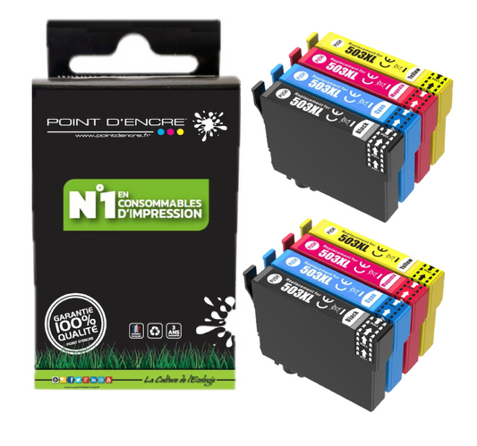 503XL - Piments - 2 X Pack de 4 Cartouches D'encre Noir/Cyan/Magenta/ Jaune - Grande capacité de Marque Française POINT D'ENCRE Pour imprimante compatible EPSON (cee)