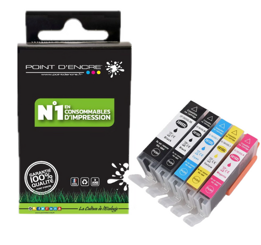 PGI-580XXL / CLI-581XXL - Pack Noir / Cyan / Magenta / Jaune - Grande capacité de Marque Française POINT D'ENCRE Pour imprimante compatible CANON (cec)