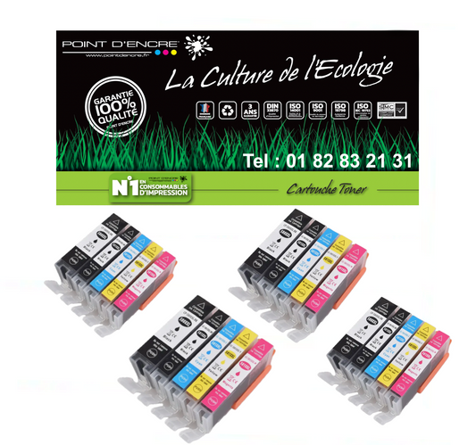 PGI-580XXL / CLI-581XXL - 4 X Pack Noir / Cyan / Magenta / Jaune - Grande capacité de Marque Française POINT D'ENCRE Pour imprimante compatible CANON (cec)