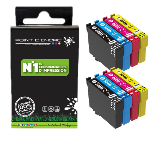 604XL - Ananas - 2 X Pack de 4 Cartouches D'encre Noir/Cyan/Magenta/ Jaune - Grande capacité de Marque Francaise POINT D'ENCRE Pour imprimante compatible EPSON (cee)