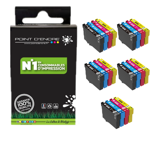 604XL - Ananas - 5 X Pack de 4 Cartouches D'encre Noir/Cyan/Magenta/ Jaune - Grande capacité de Marque Francaise POINT D'ENCRE Pour imprimante compatible EPSON (cee)