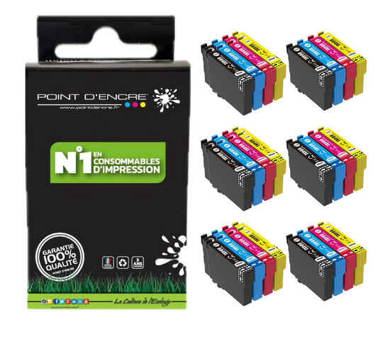 604XL - Ananas - 6 X Pack de 4 Cartouches D'encre Noir/Cyan/Magenta/ Jaune - Grande capacité de Marque Francaise POINT D'ENCRE Pour imprimante compatible EPSON (cee)