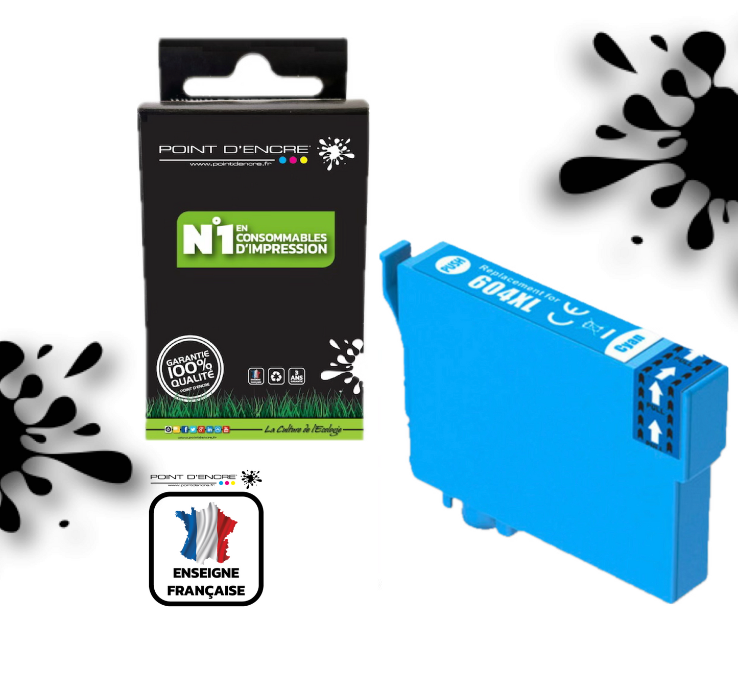604XL - Ananas - CYAN - Grande capacité de Marque Francaise POINT D'ENCRE Pour imprimante compatible EPSON (cee)