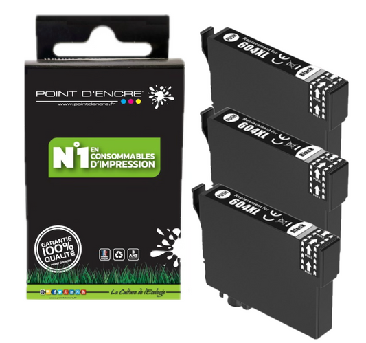 604XL - Ananas - 3 X NOIR - Grande capacité de Marque Francaise POINT D'ENCRE Pour imprimante compatible EPSON (cee)