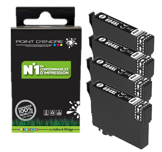 604XL - Ananas - 4 X NOIR - Grande capacité de Marque Francaise POINT D'ENCRE Pour imprimante compatible EPSON (cee)