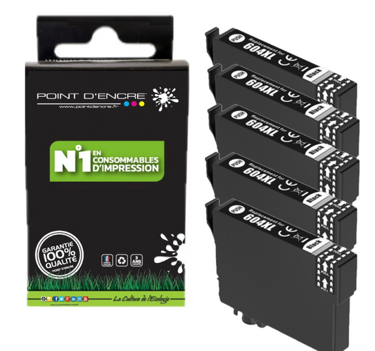 604XL - Ananas - 5 X NOIR - Grande capacité de Marque Francaise POINT D'ENCRE Pour imprimante compatible EPSON (cee)