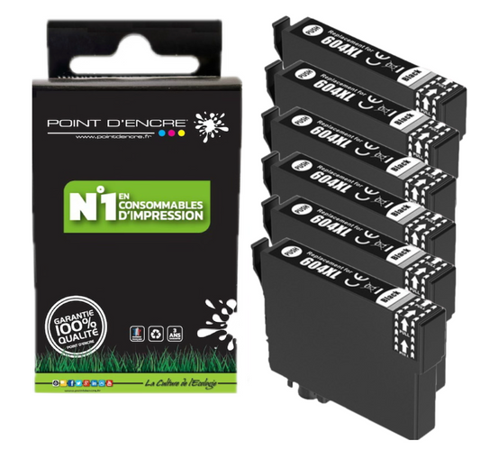 604XL - Ananas - 6 X NOIR - Grande capacité de Marque Francaise POINT D'ENCRE Pour imprimante compatible EPSON (cee)