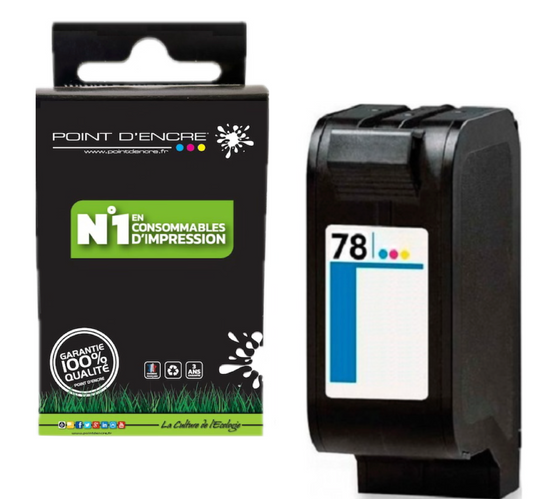 78XL - COULEUR - Grande capacité de Marque Française POINT D'ENCRE - Pour imprimante compatible HP (cehp)