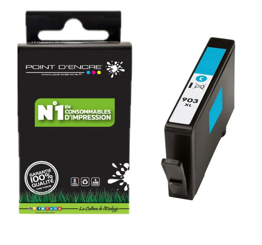 903XL - CYAN - Grande capacité de Marque Française POINT D'ENCRE Pour imprimante compatible HP (cehp)
