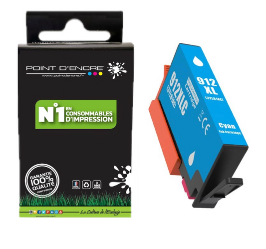 912XL - CYAN - Grande capacité de Marque Française POINT D'ENCRE Pour imprimante compatible HP (cehp)
