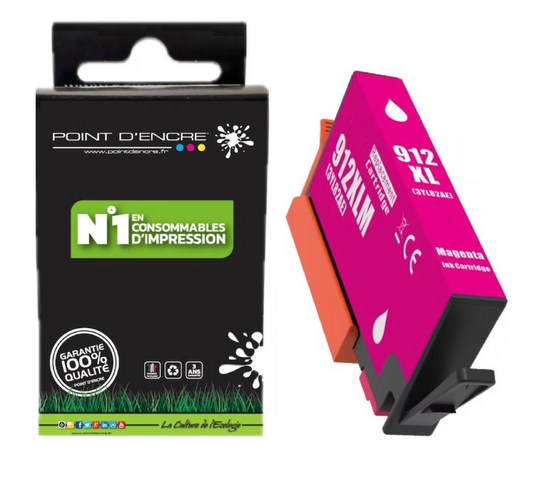 912XL - MAGENTA - Grande capacité de Marque Française POINT D'ENCRE Pour imprimante compatible HP (cehp)