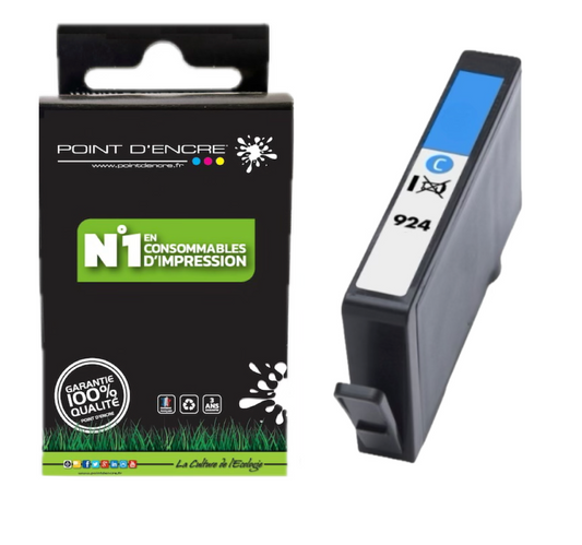 924 - CYAN - Grande capacité de Marque Française POINT D'ENCRE Pour imprimante compatible HP (cehp)