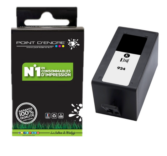 924 - NOIR - Grande capacité de Marque Française POINT D'ENCRE Pour imprimante compatible HP (cehp)