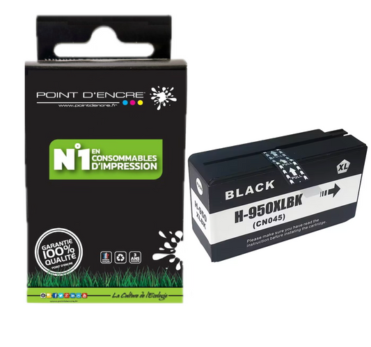 950XL - NOIR - Grande capacité de Marque Française POINT D'ENCRE Pour imprimante compatible HP (cehp)
