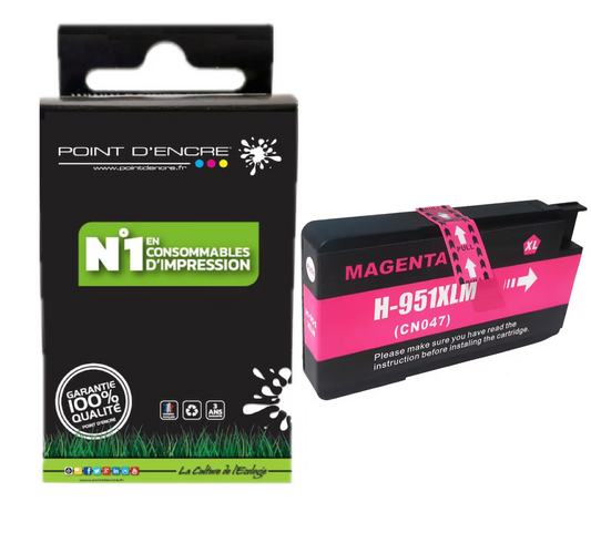951XL - MAGENTA - Grande capacité de Marque Française POINT D'ENCRE Pour imprimante compatible HP (cehp)