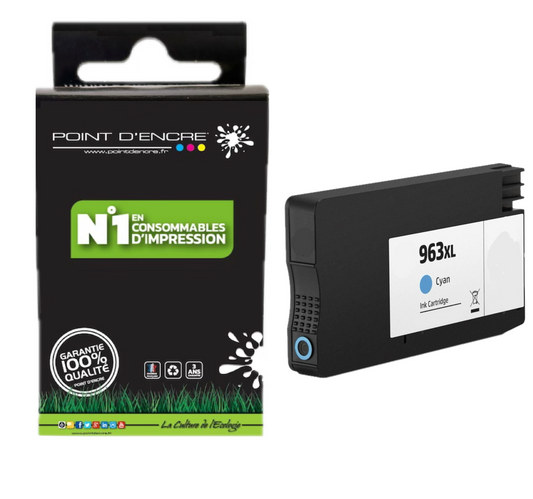 963XL - CYAN - Grande capacité de Marque Française POINT D'ENCRE Pour imprimante compatible HP (cehp)