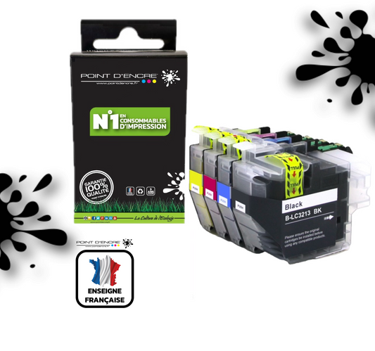 LC3213/LC3211XL - Abonnement - Pack de 4 Cartouches D'encre Noir/Cyan/Magenta/ Jaune - Grande capacité de Marque Française POINT D'ENCRE Pour imprimante compatible BROTHER (ceb)