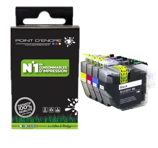 LC3213/LC3211XL - Pack de 4 Cartouches D'encre Noir/Cyan/Magenta/ Jaune - Grande capacité de Marque Française POINT D'ENCRE Pour imprimante compatible BROTHER (ceb)